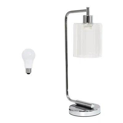 HIVVAGO 19" SILVER METAL LANTERN TABLE LAMP LED WITH CLEAR CYLINDER SHADE