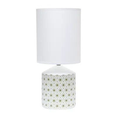 Hivvago 19" White And Gold Ceramic Table Lamp With White Cylinder Shade