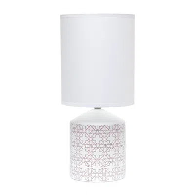 Hivvago 19" White And Tan Ceramic Table Lamp With White Cylinder Shade