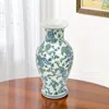 Hivvago 19" White Blue And Green Floral Urn Porcelain Table Vase In Multi