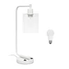 Hivvago 19" White Iron Lantern Usb Table Lamp Led With Clear Cylinder Shade In White