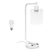 Hivvago 19" White Iron Lantern Usb Table Lamp Led With Clear Cylinder Shade In White