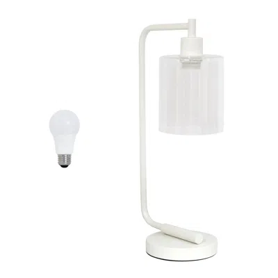 HIVVAGO 19" WHITE METAL LANTERN TABLE LAMP LED WITH CLEAR CYLINDER SHADE