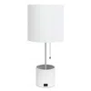 Hivvago 19" White Metal Usb Table Lamp With White Drum Shade In White