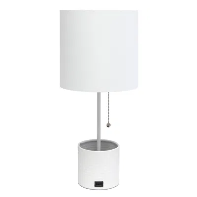Hivvago 19" White Metal Usb Table Lamp With White Drum Shade