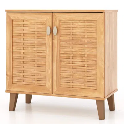 Hivvago 2-door 4-tier Shoe Cabinet Storage Organizer With Ventilated Woven Doors-teak In Brown