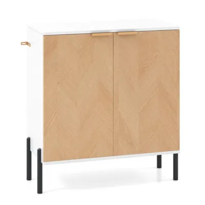 Hivvago 2-door Buffet Cabinet Sideboard With Shelf And Metal Legs-white-natural Wood In Brown