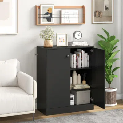 Hivvago 2-door Modern Floor Storage Cabinet With 3-tier Shelf-black