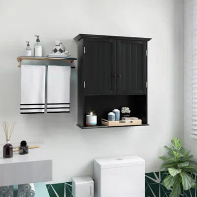 Hivvago 2-door Wall Mount Bathroom Storage Cabinet With Open Shelf-black