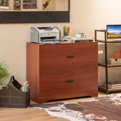 Hivvago 2-drawer Lateral File Cabinet With Adjustable Bars For Home And Office-walnut
