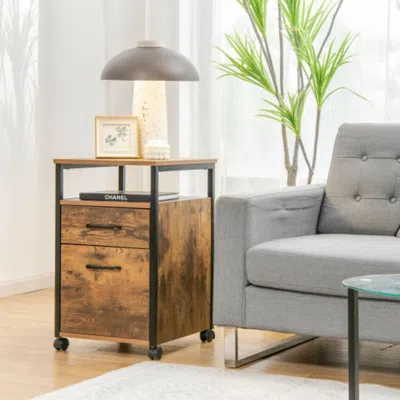 Hivvago 2 Drawer Mobile File Cabinet Printer Stand With Open Shelf For Letter Size-rustic Brown