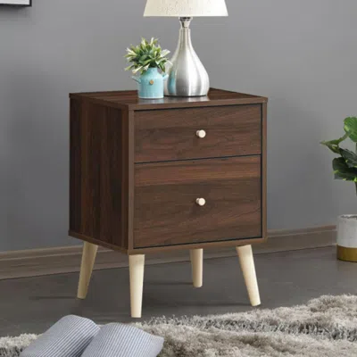 Hivvago 2-drawer Nightstand Beside End Side Table With Rubber Legs-brown