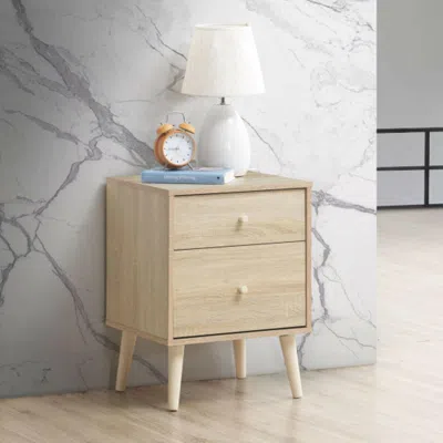 Hivvago 2-drawer Nightstand Beside End Side Table With Rubber Legs-natural