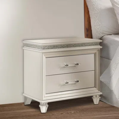 Hivvago 2 Drawer Nightstand With Acrylic Feet And Crystal Accents, Silver In White