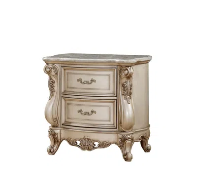 Hivvago 2 Drawer Nightstand With Raised Scrolled Floral Moulding, White In Brown
