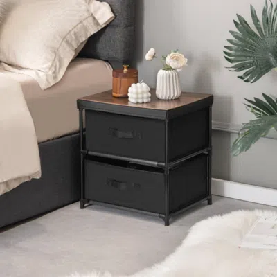 Hivvago 2-drawer Nightstand With Removable Fabric Bins And Pull Handles-black