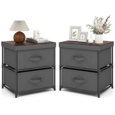 Hivvago 2-drawer Nightstand With Removable Fabric Bins And Pull Handles Set Of 2-black In Gray
