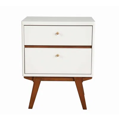 Hivvago 2 Drawer Wooden Nightstand With Angled Legs, White And Brown