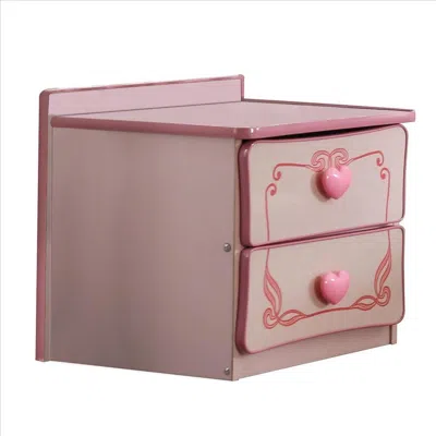 Hivvago 2 Drawer Wooden Nightstand With Heart Knob Pulls, Pink