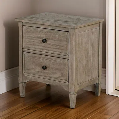 Hivvago 2 Drawer Wooden Nightstand With Round Knobs, Gray