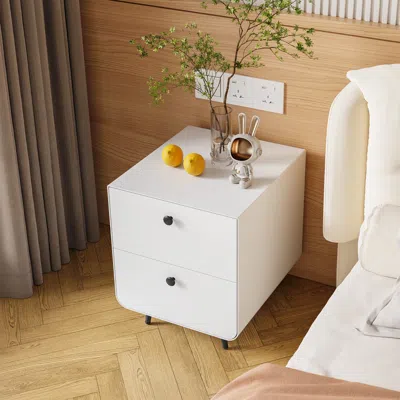 Hivvago 2 Drawers Nordic Minimalist Bedside Steel Cabinet With Round Handle - White