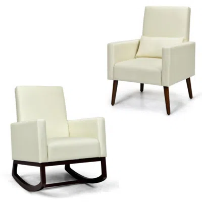 Hivvago 2-in-1 Fabric Upholstered Rocking Chair With Pillow-beige