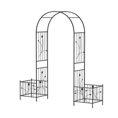 Hivvago 2 In 1 Garden Arbor With 2 Side Planters And 8 Ground Stakes-black