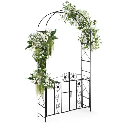 Hivvago 2 In 1 Garden Arbor With Door And Latch For Outdoor Lawn-black