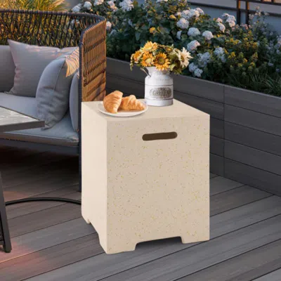 Hivvago 2-in-1 Gas Tank Holder Side Table With Protective Cover In White
