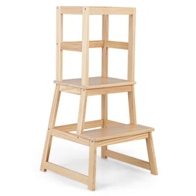 Hivvago 2-in-1 Multifunctional Toddler Step Stool With Safety Rail-natural In Brown