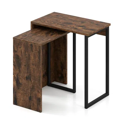 Hivvago 2-in-1 Nesting Coffee Table Set Of 2 For Living Room And Bedroom-rustic Brown