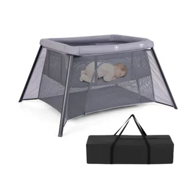 Hivvago 2-in-1 Portable Baby Playpen With Safety Enclosure And Padded Mattress-dark Gray In Brown