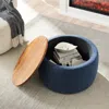 Hivvago 2 In 1 Round Storage Organizer And Foot Stool With Wooden Lid - Navy