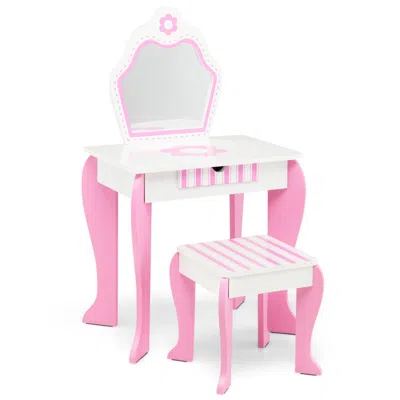 Hivvago 2-in-1 Toddler Vanity Set With Detachable Top & Cute Flower Patterns In Pink