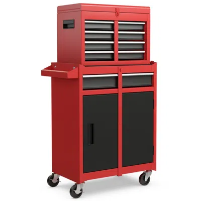 Hivvago 2-in-1 Tool Chest And Cabinet With 5 Sliding Drawers-red