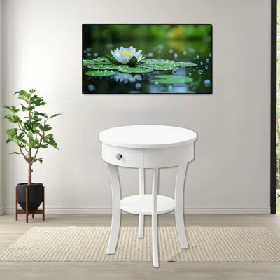 Hivvago 2-layer Wooden Round Side Table With Open Storage Drawer In White