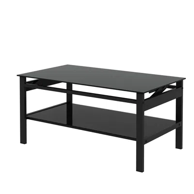 Hivvago 2 Layers Modern Designed Lifting Top Tempered Glass Coffee Table - Black