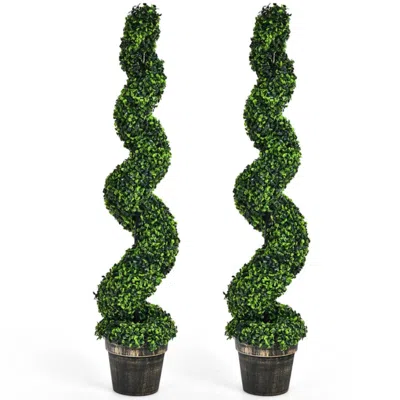 Hivvago 2 Pack 4 Feet Artificial Spiral Boxwood Topiary Indoor Outdoor Decor In Green