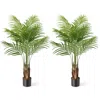 Hivvago 2 Pack 4.2 Feet Tall Artificial Palm Paradise Plant Large Fake Potted Tree-green