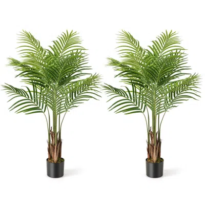 Hivvago 2 Pack 4.2 Feet Tall Artificial Palm Paradise Plant Large Fake Potted Tree-green