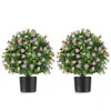 Hivvago 2 Pack Artificial Boxwood Topiary Ball Tree Faux Shrub Bushes With Flowers