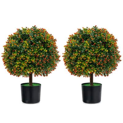 Hivvago 2-pack Artificial Boxwood Topiary Ball Tree With Orange Fruit In Multi