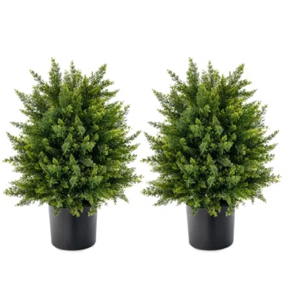 Hivvago 2-pack Artificial Cedar Topiary Ball Tree With Cement Pot In Black
