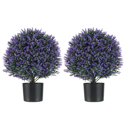 Hivvago 2 Pack Artificial Lavender Topiary Ball Tree Faux Shrub Bushes With Flowers-purple
