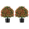 Hivvago 2 Pack Artificial Rose Topiary Ball Tree Faux Shrub Bushes With Flowers-red