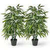 Hivvago 2 Pack Fake Bamboo Leave Tree With 3 Pe Bamboo Trunk-green