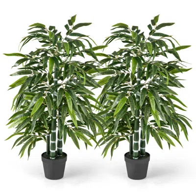Hivvago 2 Pack Fake Bamboo Leave Tree With 3 Pe Bamboo Trunk-green