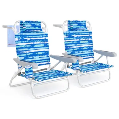 Hivvago 2 Pack Folding Beach Chair With Adjustable Positions And Head Pillow