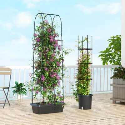 Hivvago 2 Pack Garden Planters With Trellis Cucumber Trellis Tomato Cage-black