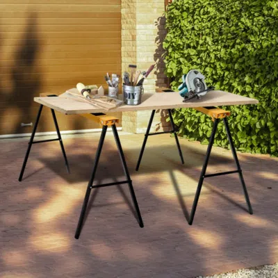 Hivvago 2 Pack Heavy Duty Sawhorse With Steel Folding Legs